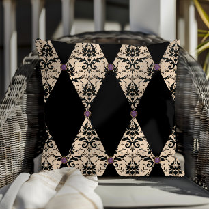 Elegant Pink And Black Diamond Damask Pattern Throw Pillow