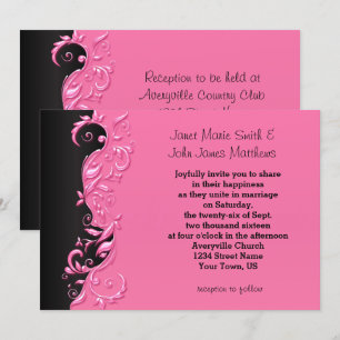 Elegant Pink and Black Florid Wedding Invitation