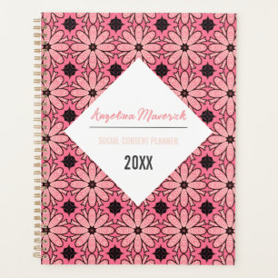 Elegant Pink and Black Flowers Pattern Planner