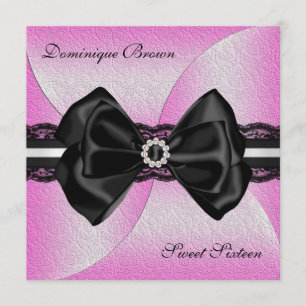 Elegant Pink and Black Invite with Diamond Bow