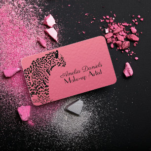 Elegant Pink and Black Jaguar Make -Up Business Ca Card