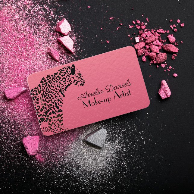 Elegant Pink and Black Jaguar Make -Up Business Ca Card (Creator Uploaded)