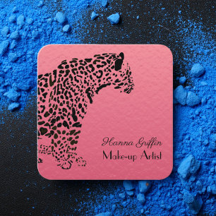 Elegant Pink and Black Jaguar Make-Up Square Business Card