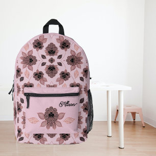 Elegant pink and black lace in vintage style printed backpack