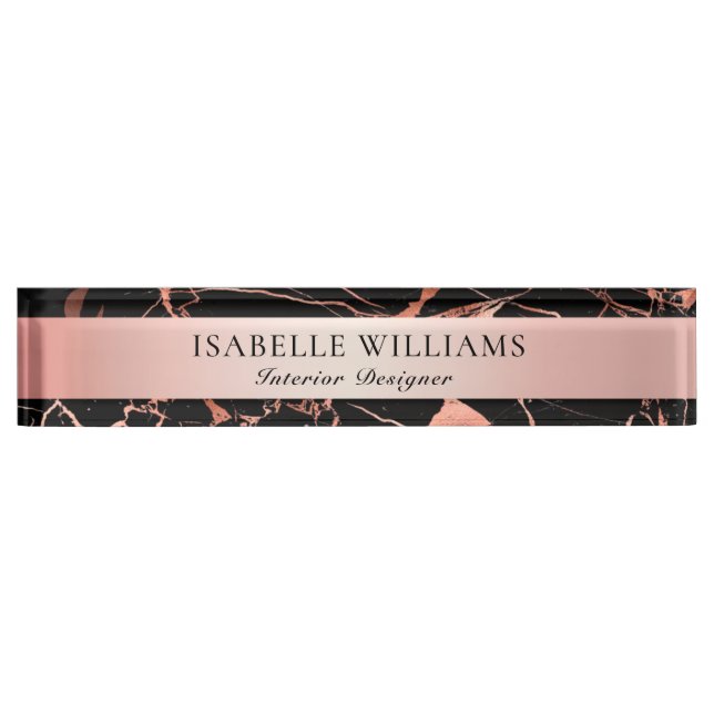 Elegant Pink And Black Marble Nameplate (Front)