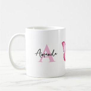 Elegant Pink and Black Monogramed Name Butterfly Coffee Mug