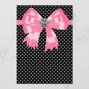 Elegant Pink and Black Polka Dot Invitation