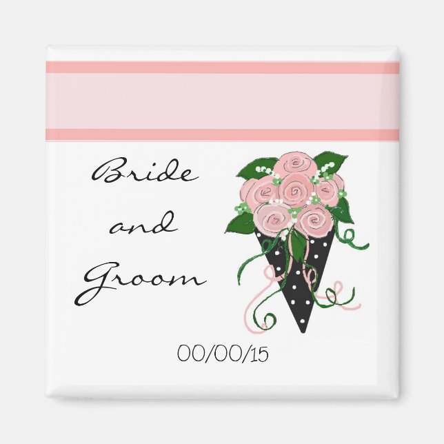 Elegant Pink and Black Wedding Bouquet Magnet (Front)