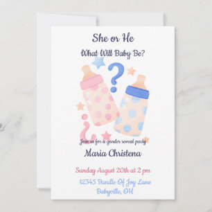 Elegant Pink and Blue Baby Bottles Gender Reveal Invitation