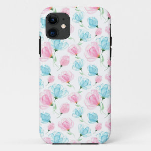 Elegant Pink and Blue Floral Pattern iPhone 11 Case