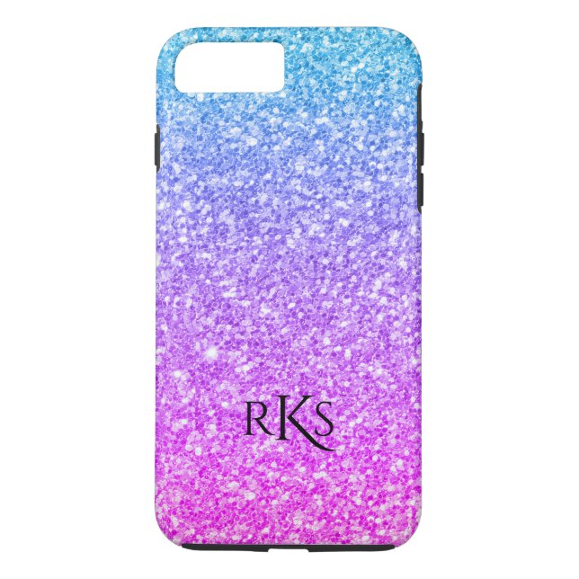 Elegant Pink And Blue Glitter Print Monogram Case-Mate iPhone Case (Back)
