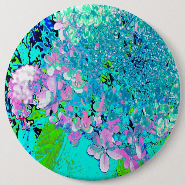 Elegant Pink and Blue Limelight Hydrangea 6 Inch Round Button (Front)