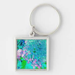 Elegant Pink and Blue Limelight Hydrangea Keychain