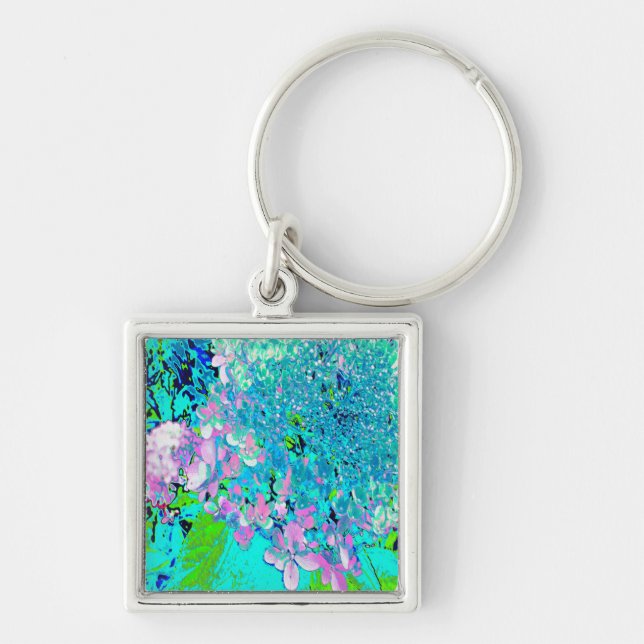 Elegant Pink and Blue Limelight Hydrangea Keychain (Front)