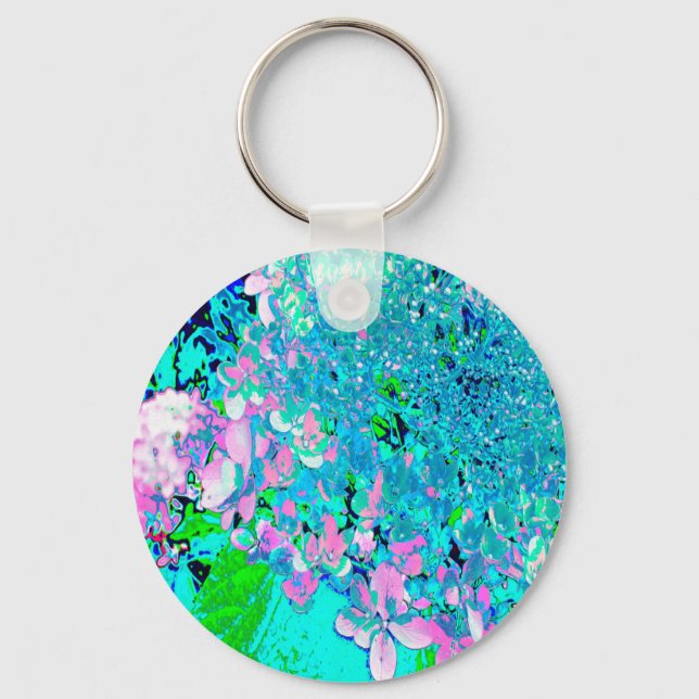 Elegant Pink and Blue Limelight Hydrangea Keychain (Front)