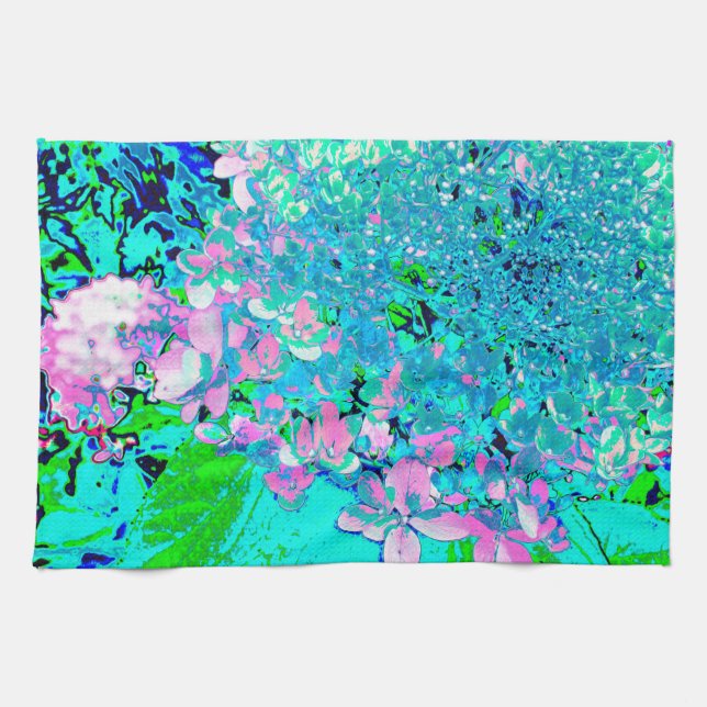 Elegant Pink and Blue Limelight Hydrangea Kitchen Towel (Horizontal)