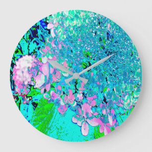 Elegant Pink and Blue Limelight Hydrangea Large Clock