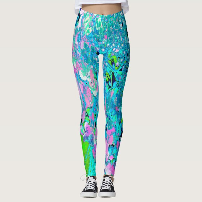 Elegant Pink and Blue Limelight Hydrangea Leggings (Front)