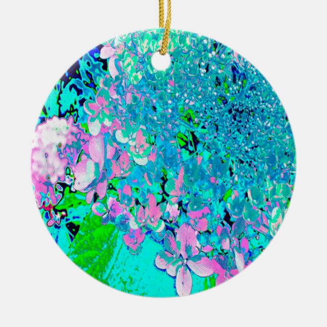 Elegant Pink and Blue Limelight Hydrangea Macro Ceramic Ornament (Front)