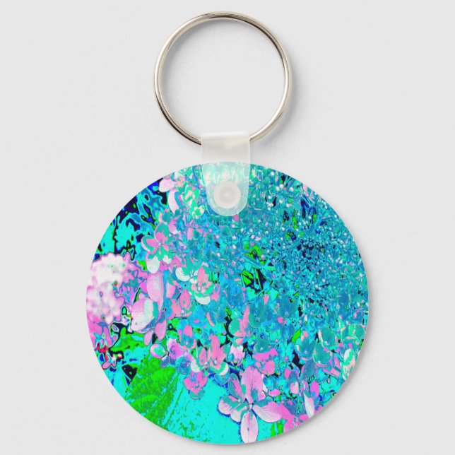 Elegant Pink and Blue Limelight Hydrangea Macro Keychain (Front)