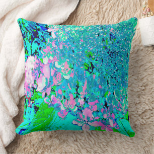 Elegant Pink and Blue Limelight Hydrangea Throw Pillow