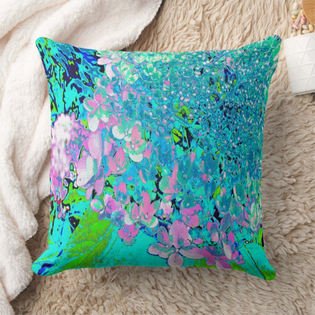 Elegant Pink and Blue Limelight Hydrangea Throw Pillow (Blanket)