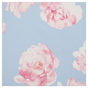 Elegant Pink And Blue Watercolor Floral Pattern Fabric