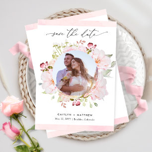 Elegant Pink and Blush Photo Wedding Save the Date