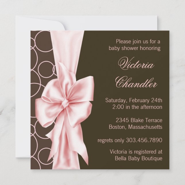 Elegant Pink and Brown Baby Girl Shower Invitation (Front)