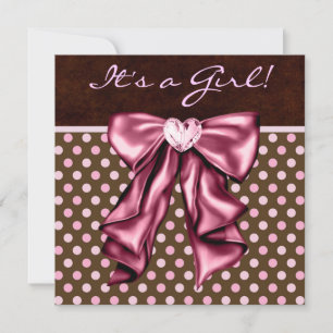 Elegant Pink and Brown Baby Girl Shower Invitation