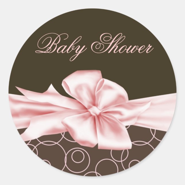 Elegant Pink and Brown Baby Shower Classic Round Sticker (Front)