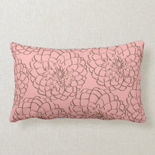 Elegant Pink and Brown Flower Sketch Drawing Lumbar Pillow