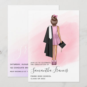 Elegant Pink and Brown Girl Graduation Party Invit Invitation