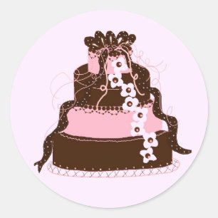 Elegant Pink and Chocolate Cake Classic Round Sticker