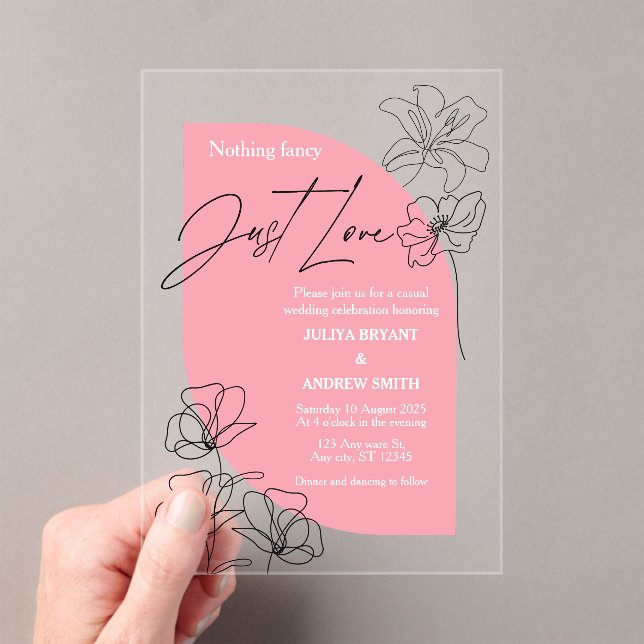 Elegant  pink and  cream script Wedding  Acrylic Invitations (Insitu (Handheld))