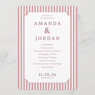 Elegant Pink and Cream Wedding Ceremony Program