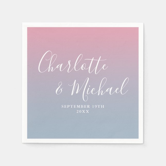 Elegant Pink And Dusty Blue Ombre Wedding Napkin (Front)