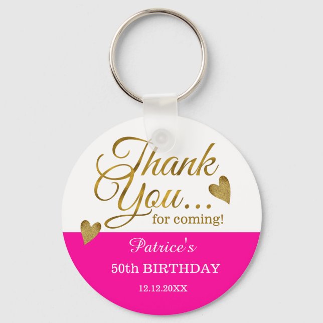 Elegant Pink And Gold 50th Birthday Party Favours  Keychain (Front)