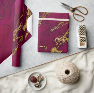 Elegant Pink and Gold Autumn Fall Marble Stone Wrapping Paper