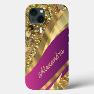 Elegant pink and gold bling personalized iPhone 13 case