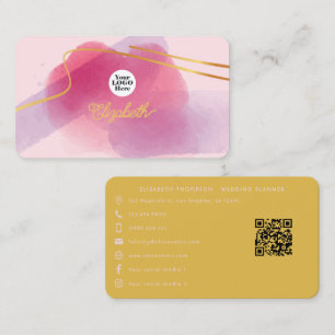 Elegant Pink and Gold Brush Strokes Business Card