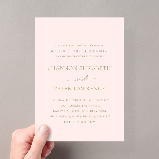 Elegant Pink and Gold Classic Wedding Acrylic Invitations (Insitu (Handheld))
