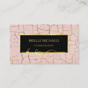 Elegant Pink and Gold Crackle Paint Cosmetologist Business Card