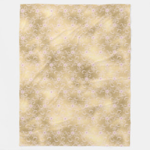 Elegant Pink and Gold Floral Lace Fleece Blanket