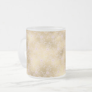 Elegant Pink and Gold Floral Lace Frosted Glass Coffee Mug