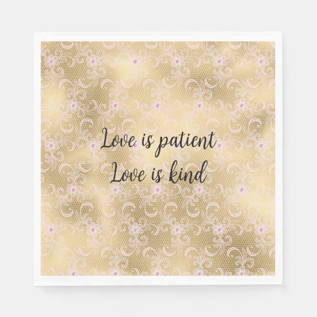 Elegant Pink and Gold Floral Lace Napkin (Front)