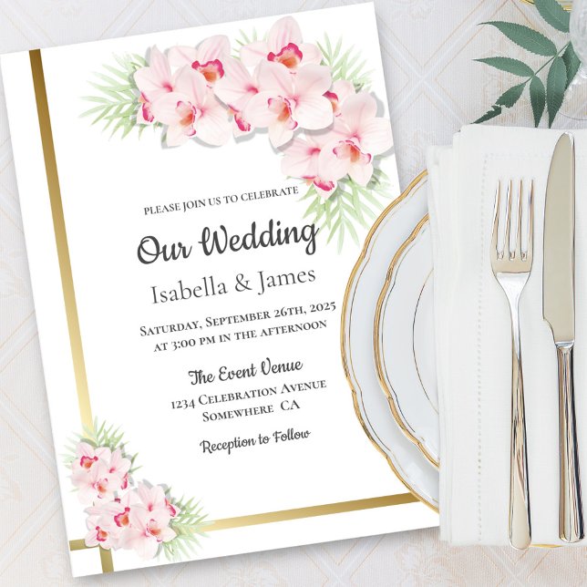 Elegant Pink and Gold Floral Wedding Invitation (Creator Uploaded)