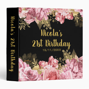 Elegant Pink and Gold Flowers Birthday Party Binder