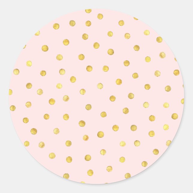 Elegant Pink And Gold Foil Confetti Dots Pattern Classic Round Sticker (Front)