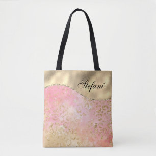 Elegant Pink and Gold Foil Leopard Personized Tote Bag